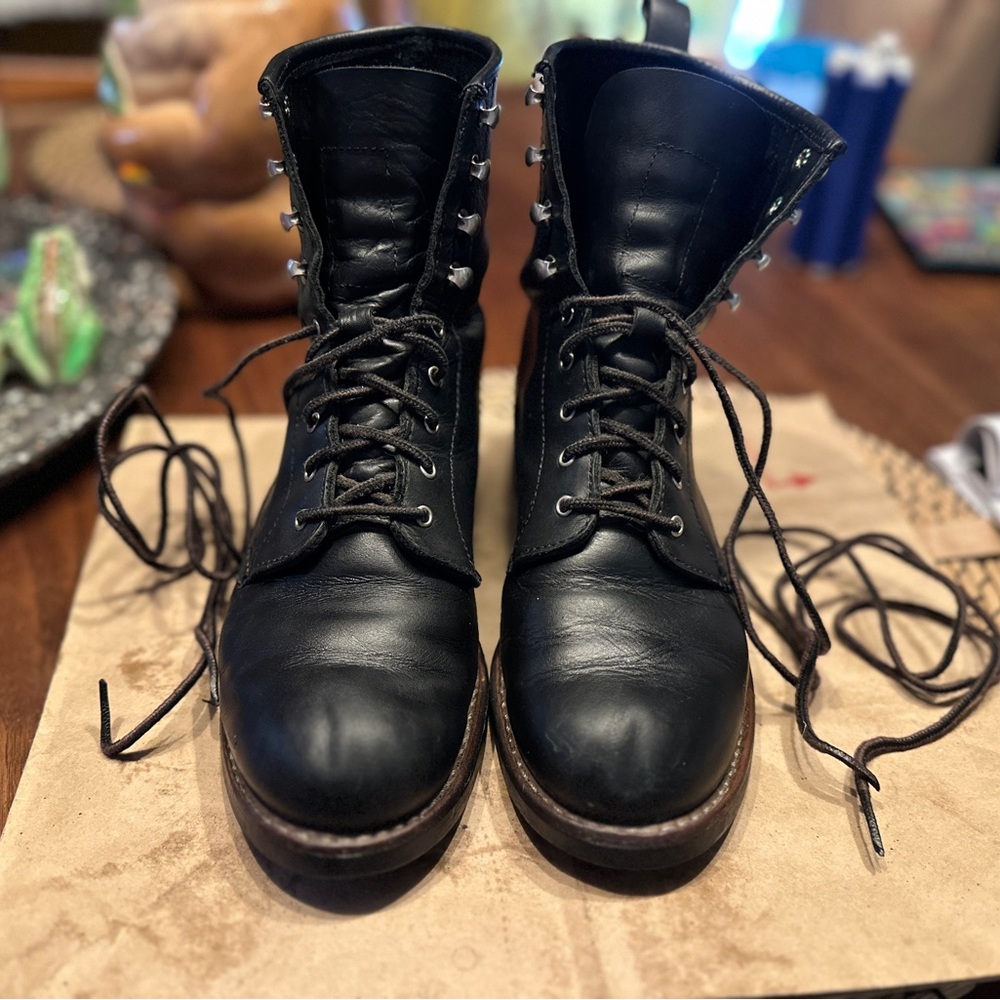 Red Wing Black Leather Boots High-Top Durable